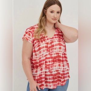Georgette Tye Dye Tulip Sleeve V-Neck Blouse- Torrid